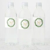 Monogram | Winter Greenery Wreath Wedding Favor Waterfles Etiket (Flessen)