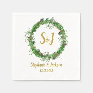 Monogram   Winter Greenery Wreath Wedding Servet