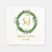 Monogram | Winter groen blad krans Bruiloft Servet (Voorkant)