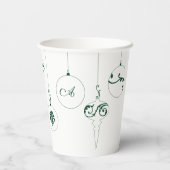Monogram Winter Groene Bauble Ornamenten Papieren Bekers (Achterkant)
