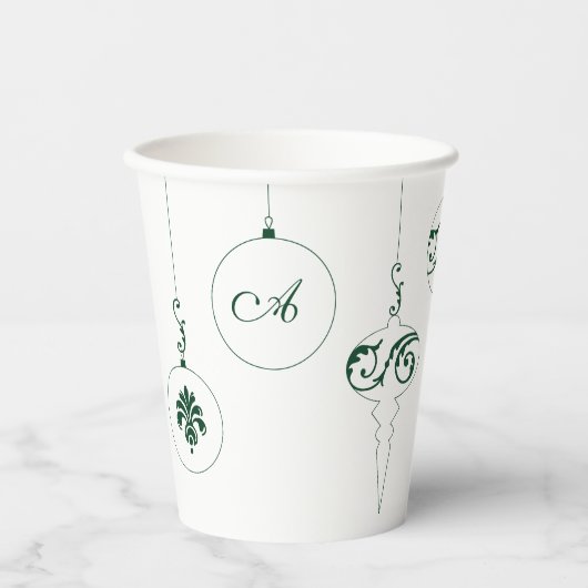 Monogram Winter Groene Bauble Ornamenten Papieren Bekers (Voorkant)