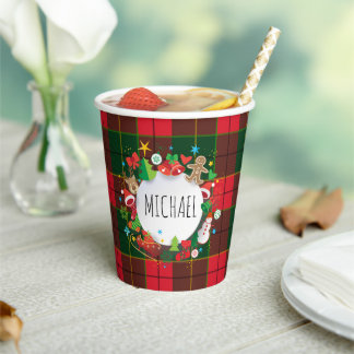 Monogram Winter Holiday Christmas Scottish Pattern Papieren Bekers