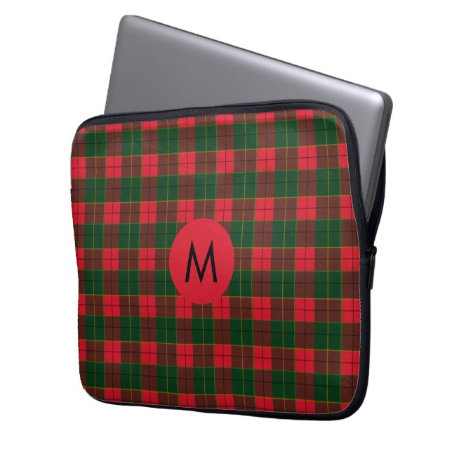 Monogram Winter Holiday Tartan pattern Scottish Laptop Sleeve (Voorkant Links)