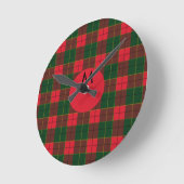 Monogram Winter Holiday Tartan pattern Scottish Ronde Klok (Hoek)