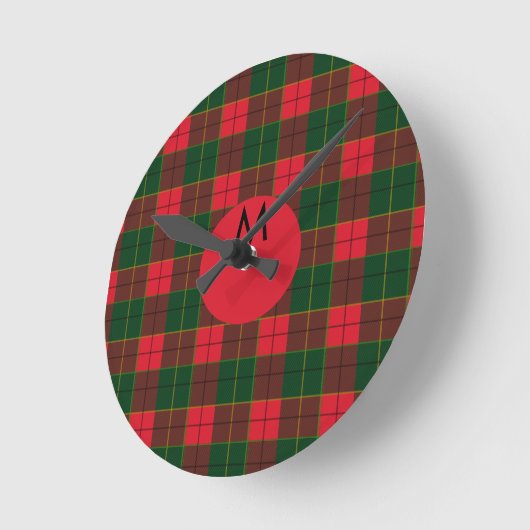 Monogram Winter Holiday Tartan pattern Scottish Ronde Klok (Hoek)