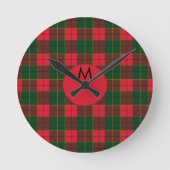 Monogram Winter Holiday Tartan pattern Scottish Ronde Klok (Voorkant)