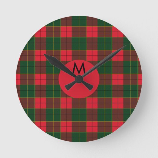 Monogram Winter Holiday Tartan pattern Scottish Ronde Klok (Voorkant)