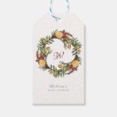 Monogram Winter Kerstmis krans Baby shower Cadeaulabel (Voorkant)