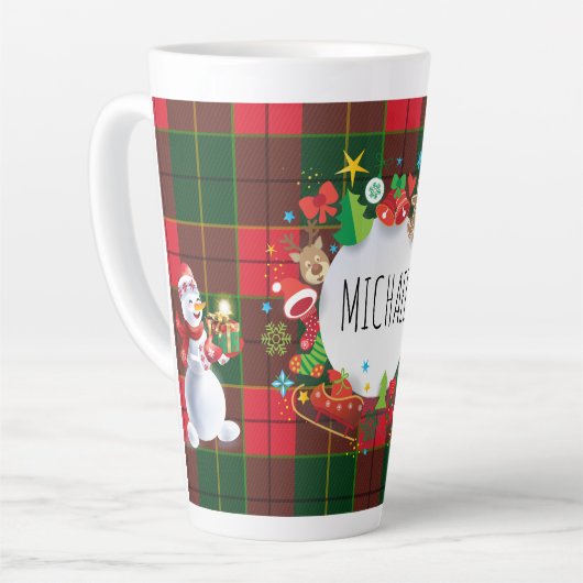 Monogram Winter Kerstvakantie Schots Patroon Latte Mok (Linkerhoek)
