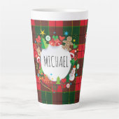 Monogram Winter Kerstvakantie Schots Patroon Latte Mok (Voorkant)
