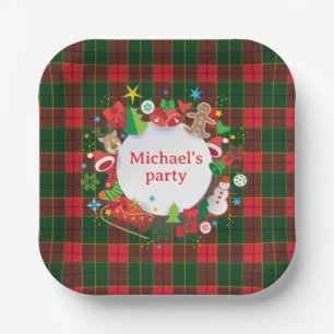 Monogram Winter Kerstvakantie Schots Patroon Papieren Bordje