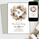 Monogram Winter Krans Kerstfeest Kaart<br><div class="desc">Monogram Pinecone Winter Krans Kerstfeest Uitnodiging Sjabloon. Met een stijlvolle,  aardse krans en aanpasbaar monogram combineert dit ontwerp bohemien charme met feestelijke elegantie. Perfect voor het toevoegen van een persoonlijke touch aan uw vakantie groeten.</div>