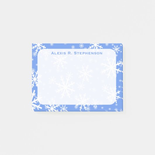 Monogram Winter Sneeuwvlokken op Korensgeelblauw Post-it® Notes (Voorkant)