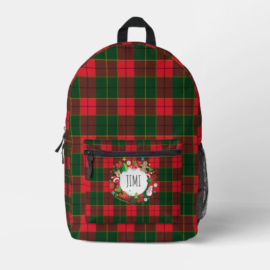 Monogram Winter Vakantie Kerstmis Tartan Patroon Bedrukte Rugzak (Voorkant)