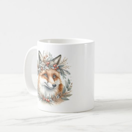 Monogram Winter Vos Bloemenkrans Housewarming Koffiemok (Voorkant links)