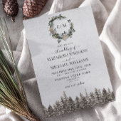 Monogram Winter Waterverf Floral krans bruiloft Kaart