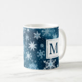 Monogram Winter Wonderland Sneeuwvlokken Blauw Wit Koffiemok (Voorkant rechts)