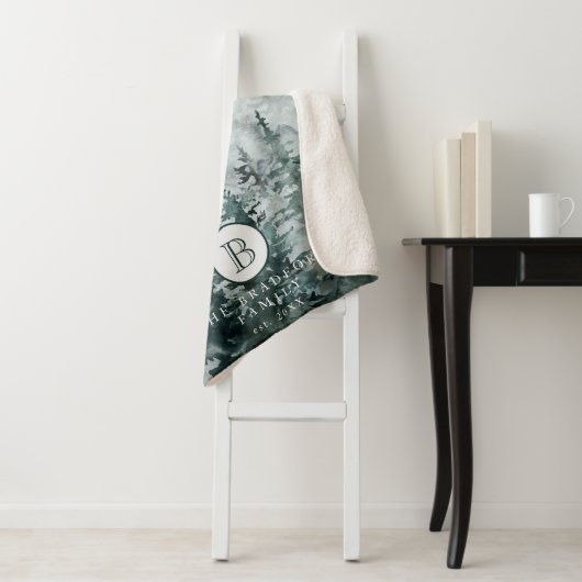 Monogram winterbosboompijn in de bijtende winter sherpa deken (In situ)