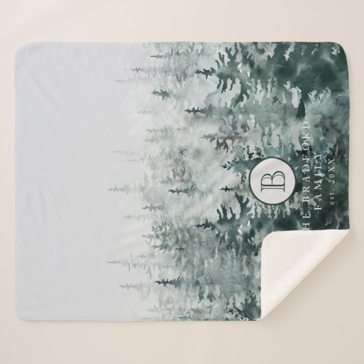 Monogram winterbosboompijn in de bijtende winter sherpa deken (Voorkant (horizontaal))