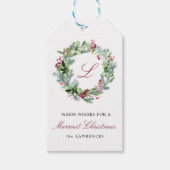 Monogram Wintergroen Krans Vakantie Cadeaulabel (Voorkant)