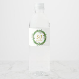Monogram | Wintergroene Huwelijksgunst Krans Waterfles Etiket