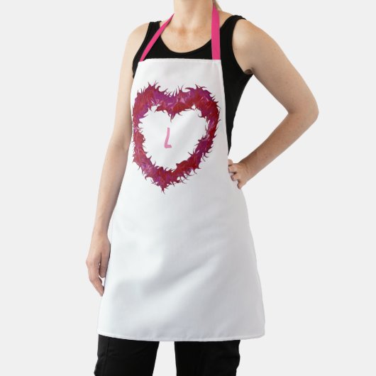 Monogram Wispy Red Pink Paars Heart op wit Schort (Insitu)