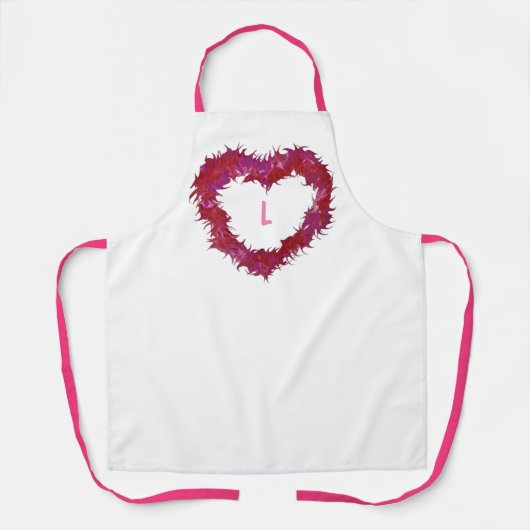 Monogram Wispy Red Pink Paars Heart op wit Schort (Voorkant)