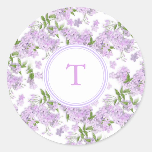 Monogram Wisteria Flowers Ronde Sticker (Voorkant)