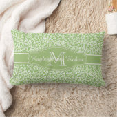 Monogram wit blad patroon op appelgroen kussen (Deken)