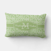 Monogram wit blad patroon op appelgroen kussen (Achterkant)