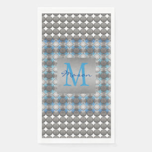 Monogram wit, blauw en grijs inktpatroon servet
