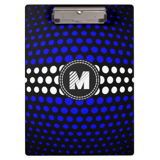 Monogram wit & blauw stippenpatroon klembord (Voorkant)