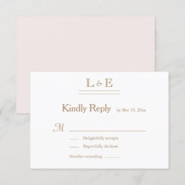 Monogram Wit Blush Goud Ampersand Huwelijks RSVP Kaart