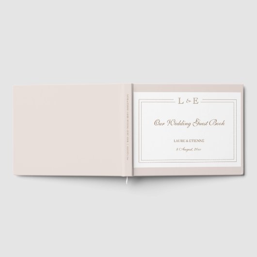 Monogram Wit Blush Roze Goud Elegant Bruiloft Gastenboek (Volledig)