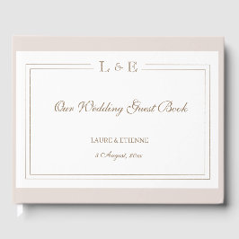 Monogram Wit Blush Roze Goud Elegant Bruiloft Gastenboek