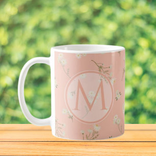 Monogram Wit Dazablom Bloemenpatroon Koffiemok