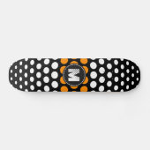 Monogram wit & donkeroranje polka stippenpatroon skateboard (Horizontaal)