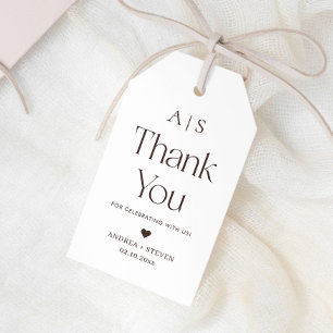 Monogram Wit en Bruin Trouw Geschenk Bedankt Cadeaulabel