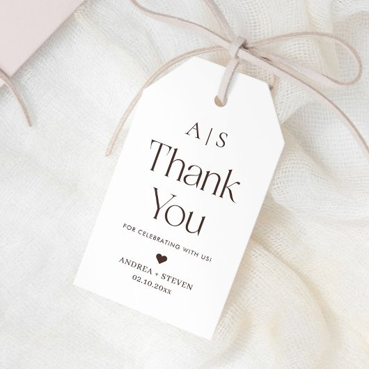 Monogram Wit en Bruin Trouw Geschenk Bedankt Cadeaulabel