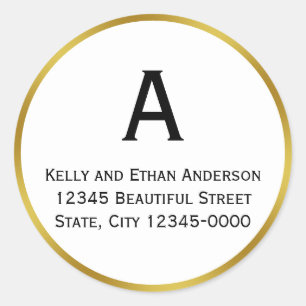 Monogram wit en faux goud retouradres ronde sticker