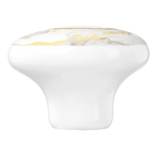 Monogram wit en goud faux marmer keramische knop (Zijkant)