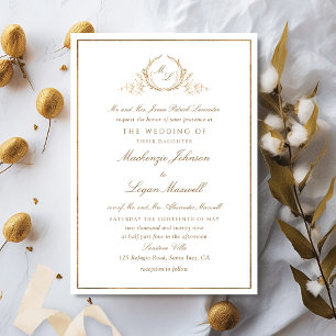 Monogram wit en goud formele elegante bruiloft kaart