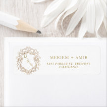 Monogram Wit en Goud Huwelijk Retouradres 