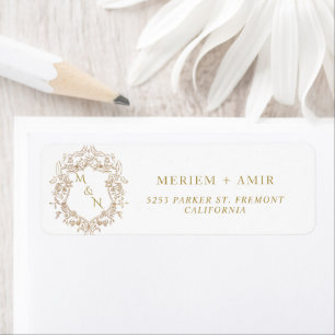 Monogram Wit en Goud Huwelijk Retouradres Etiket