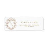Monogram Wit en Goud Huwelijk Retouradres Etiket (Voorkant)