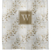 Monogram wit en goud olijftak gips douchegordijn (Voorkant)