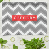 Monogram wit en grijs Chevron patroon 2 Theedoek (Gevouwen)