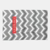 Monogram wit en grijs Chevron patroon 2 Theedoek (Horizontaal)