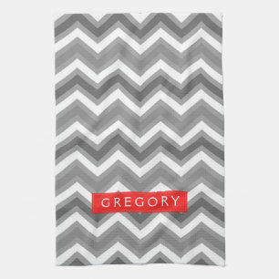 Monogram wit en grijs Chevron patroon 2 Theedoek