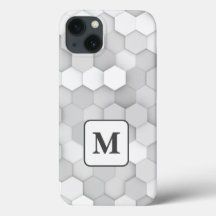 Monogram Wit en grijs Geometrisch Hexagon Patroon